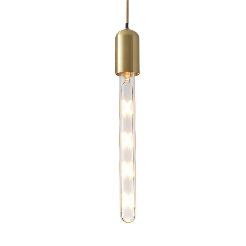 Gouden slanke buis drop hanger postmoderne 1-lamp helder glazen hanglamp boven eettafel Clearhalo