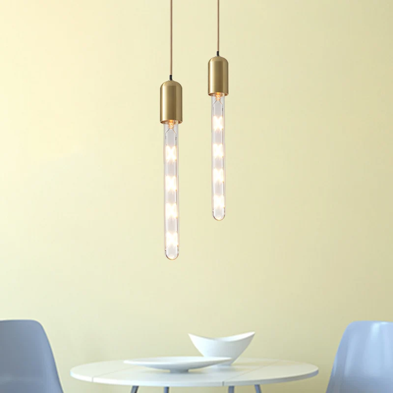 Gouden slanke buis drop hanger postmoderne 1-lamp helder glazen hanglamp boven eettafel Clearhalo