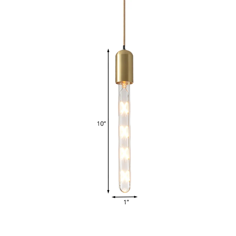 Gouden slanke buis drop hanger postmoderne 1-lamp helder glazen hanglamp boven eettafel Clearhalo