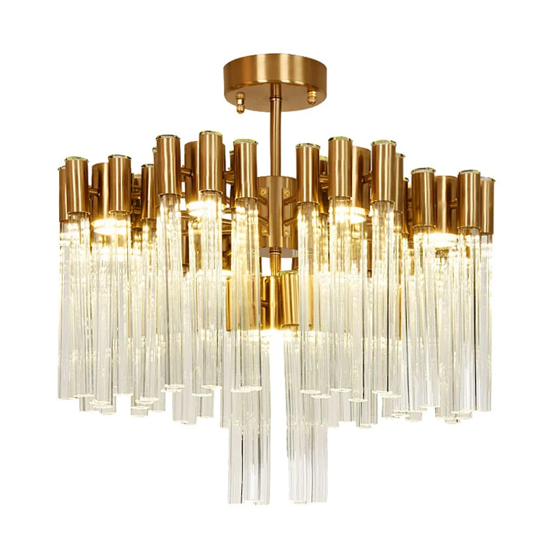 Gouden Sputnik semi-inbouwlamp postmodern 7-kops gecanneleerd kristallen plafondlamparmatuur Clearhalo