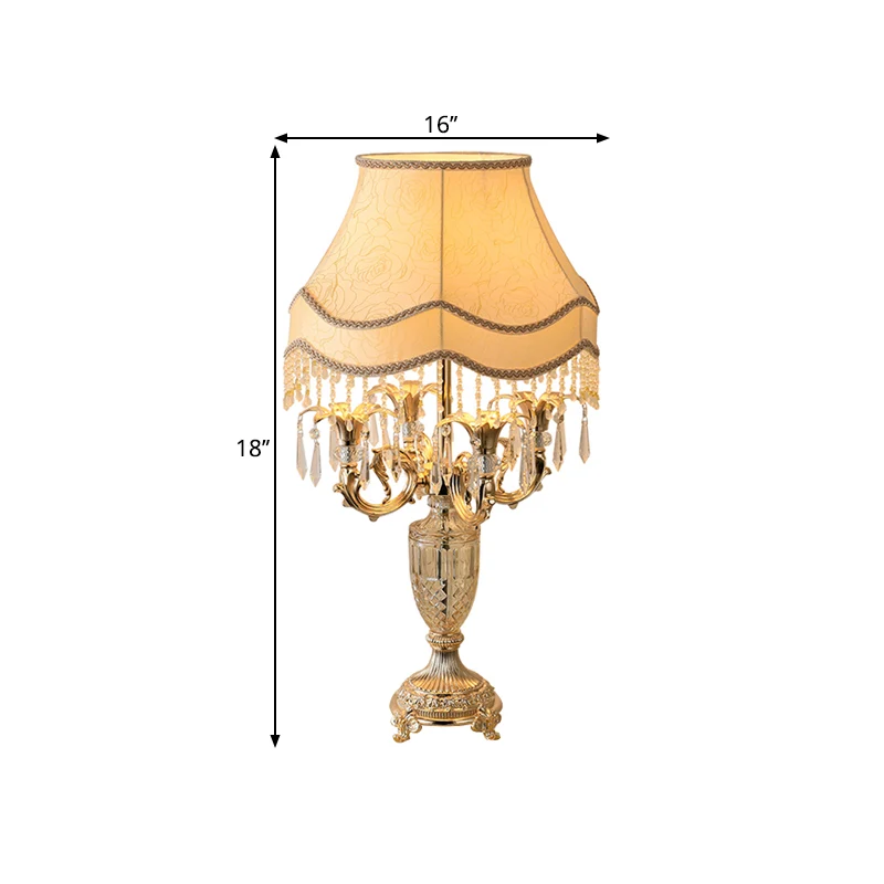 Gouden tafellamp met enkele schaduw, traditionele metalen bloem Bobeche nachtlamp met kristallen speren Clearhalo