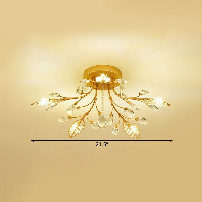 Gouden tak plafondarmatuur modernistische 5/8 lampen gefacetteerde kristallen semi-inbouwverlichting Clearhalo