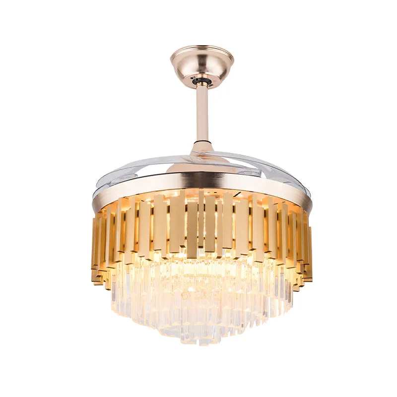 Gouden taps toelopende drum semi-inbouw moderne kristallen woonkamer 40 "brede LED-plafondventilator met 4 intrekbare blad...