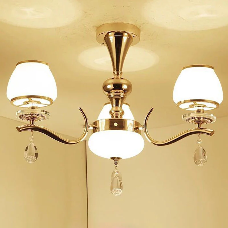 Gouden urn schaduw hanglamp modernistische witte glazen hangende kroonluchter met kristallen druppel Clearhalo