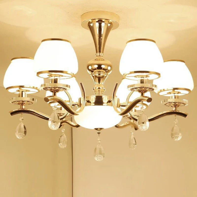 Gouden urn schaduw hanglamp modernistische witte glazen hangende kroonluchter met kristallen druppel Clearhalo
