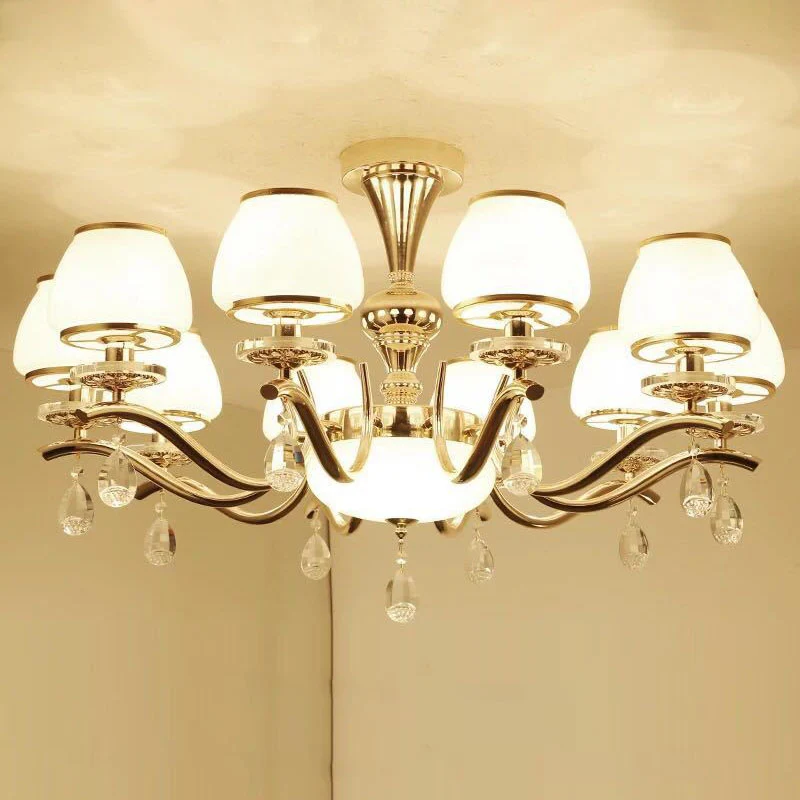 Gouden urn schaduw hanglamp modernistische witte glazen hangende kroonluchter met kristallen druppel Clearhalo