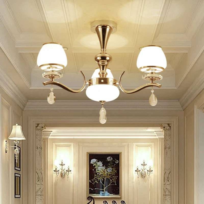 Gouden urn schaduw hanglamp modernistische witte glazen hangende kroonluchter met kristallen druppel Clearhalo
