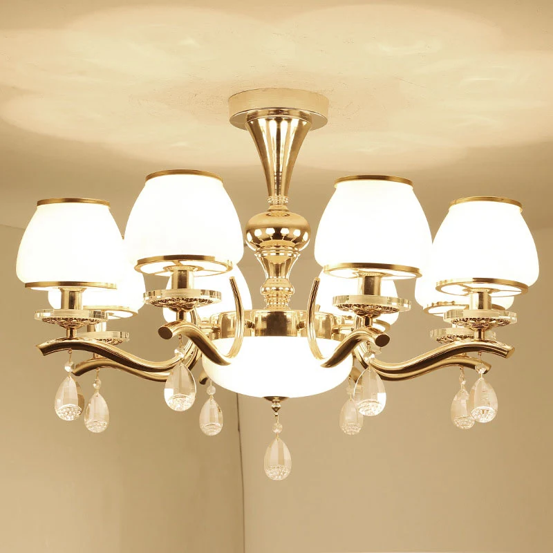 Gouden urn schaduw hanglamp modernistische witte glazen hangende kroonluchter met kristallen druppel Clearhalo