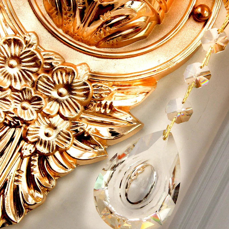 Gouden wandlamp vintage matglas ruche bloem wandgemonteerde lamp met hangend kristal Clearhalo