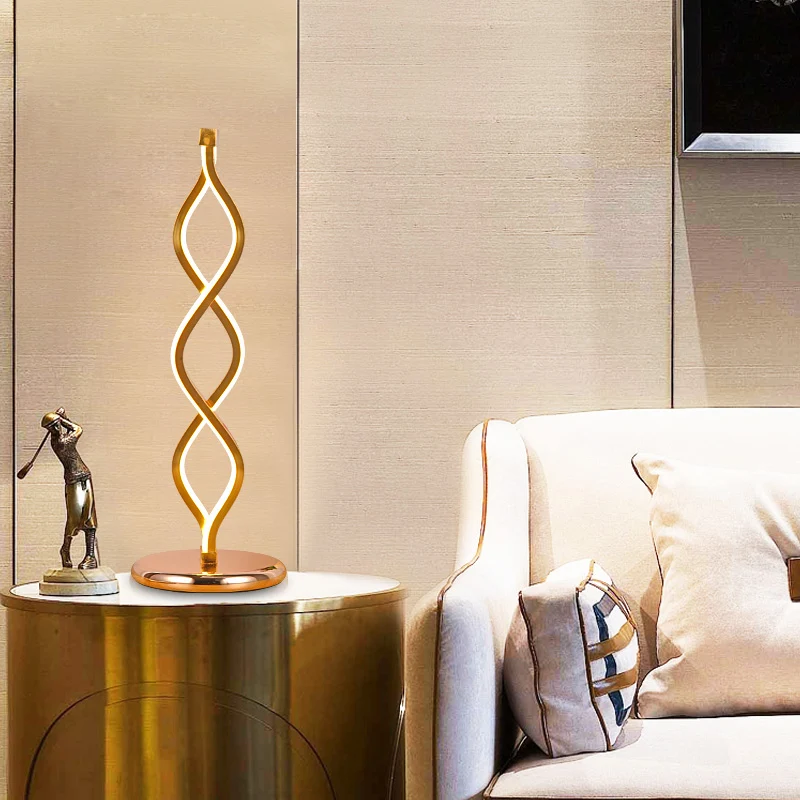 Goudkleurige golvende tafellamp Art Deco LED aluminium nachtkastje met stekkersnoer Clearhalo