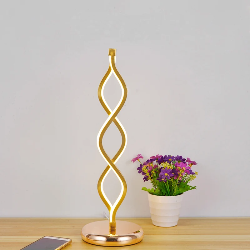 Goudkleurige golvende tafellamp Art Deco LED aluminium nachtkastje met stekkersnoer Clearhalo