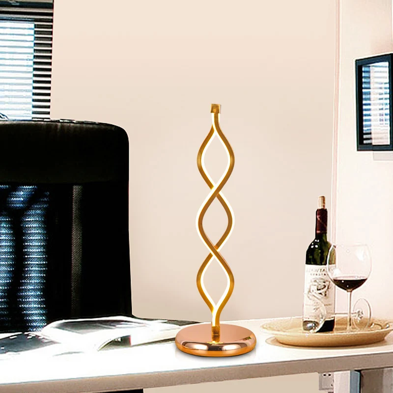 Goudkleurige golvende tafellamp Art Deco LED aluminium nachtkastje met stekkersnoer Clearhalo