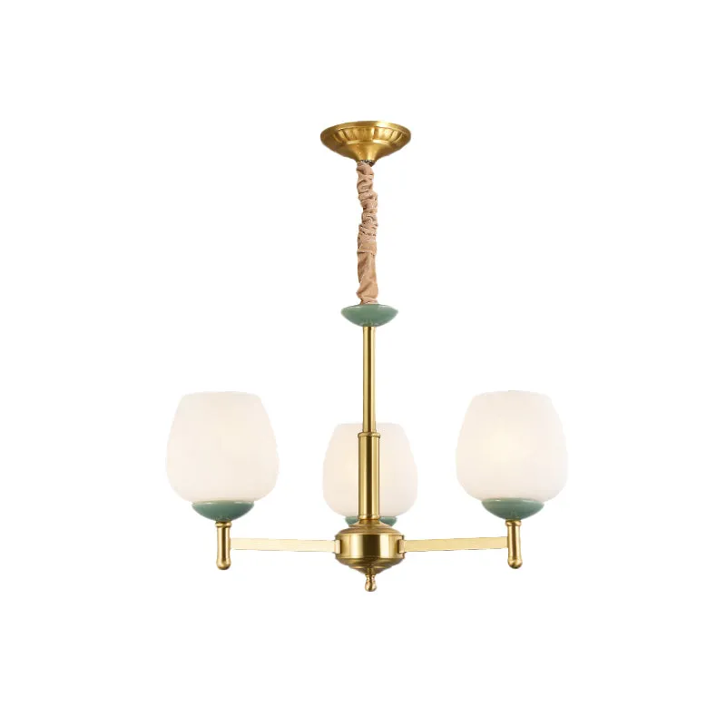 Goudkleurige hanglamp met 3 koppen, traditionele witte glazen tulpkroonluchter-hanglamp Clearhalo