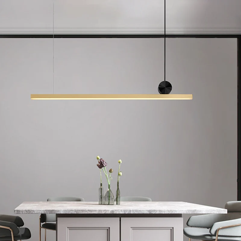 Goudkleurige lineaire hangende verlichting Minimalistische 34,5"/46,5" brede LED acryl boven eilandverlichting Clearhalo