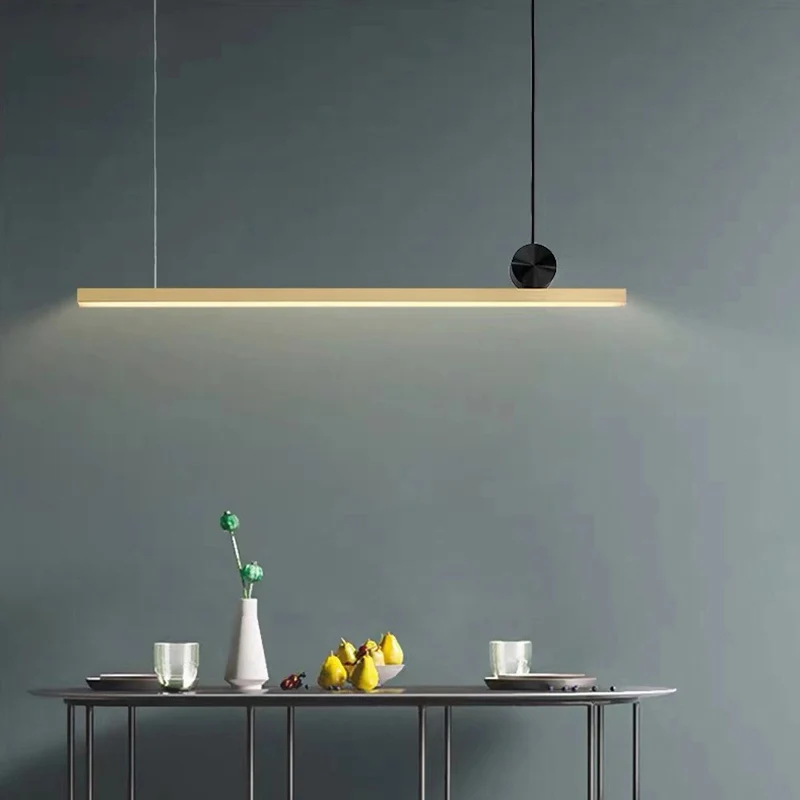 Goudkleurige lineaire hangende verlichting Minimalistische 34,5"/46,5" brede LED acryl boven eilandverlichting Clearhalo