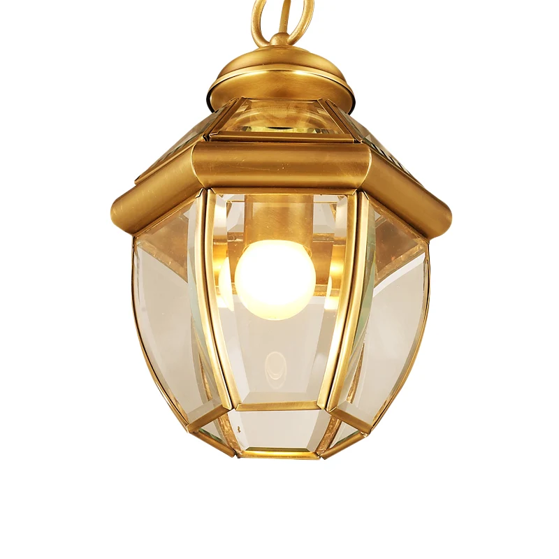 Goudkleurige plafondlamp met enkele lamp, antiek helder glas, lantaarn met neerwaartse verlichting, hanger voor gang Clear...