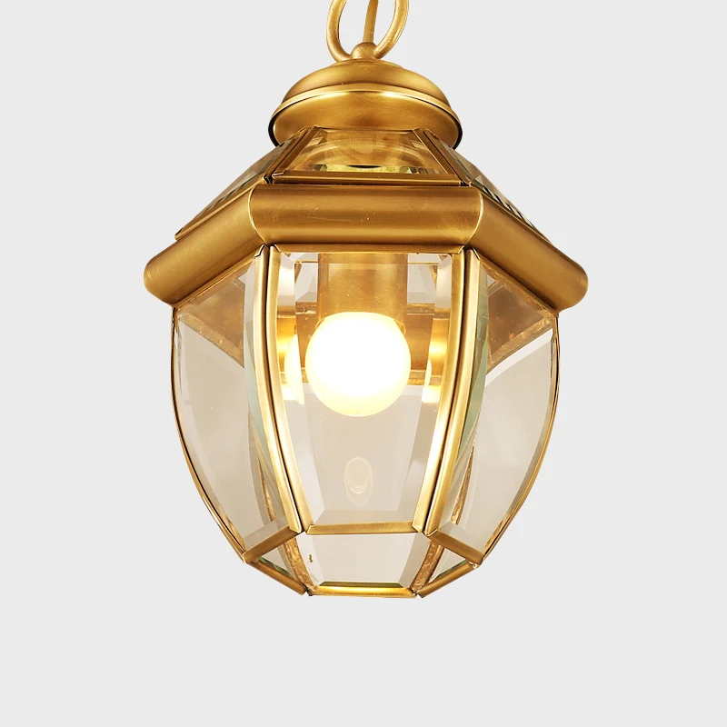Goudkleurige plafondlamp met enkele lamp, antiek helder glas, lantaarn met neerwaartse verlichting, hanger voor gang Clear...