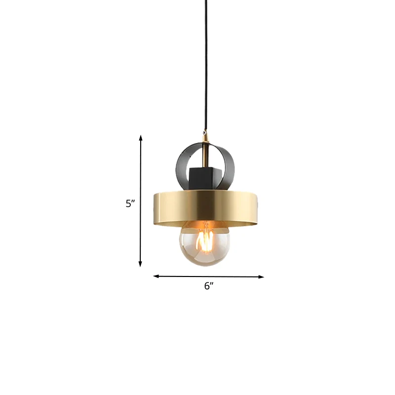 Goudkleurige ronde hangende verlichtingspaal Moderne metalen plafondophanging met 1 lamp voor nachtkastje Clearhalo