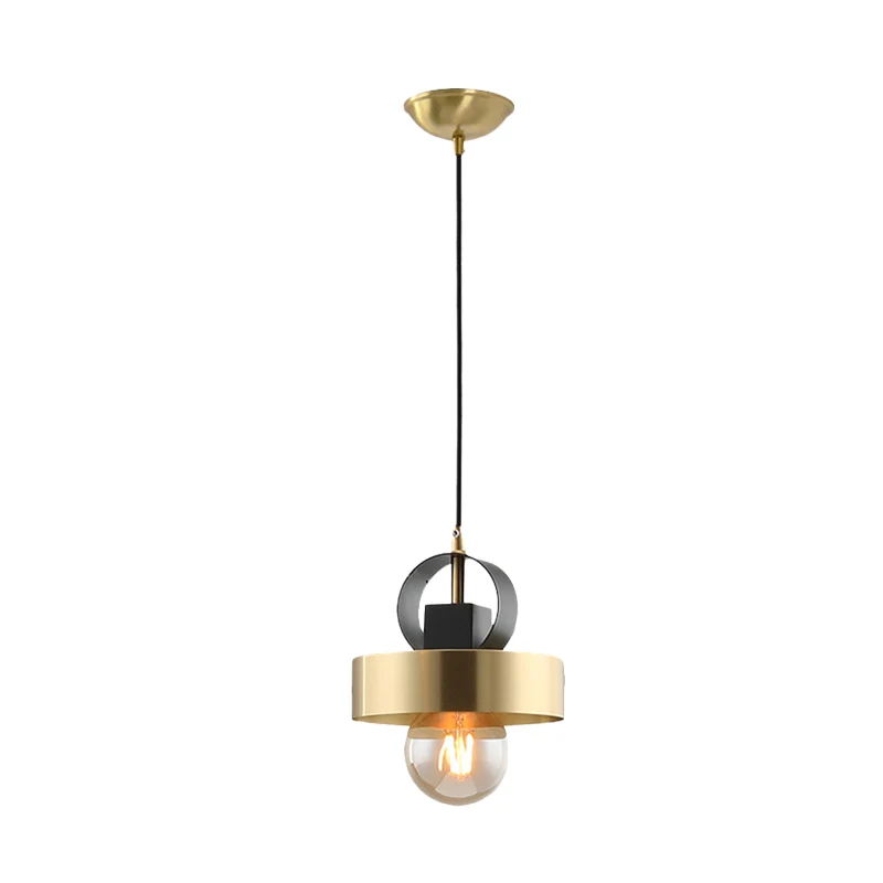 Goudkleurige ronde hangende verlichtingspaal Moderne metalen plafondophanging met 1 lamp voor nachtkastje Clearhalo