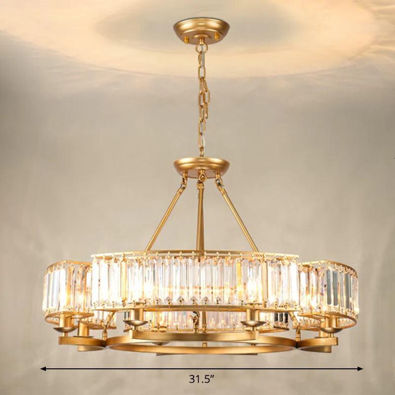 Goudkleurige ronde kroonluchter Minimalistische kristallen blokplafondhanglamp voor woonkamer Clearhalo