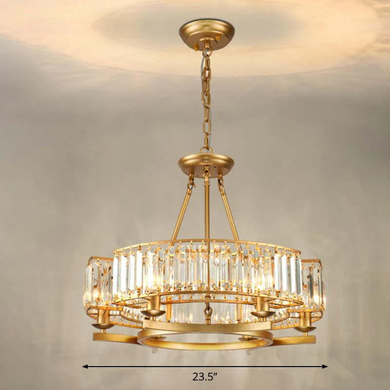 Goudkleurige ronde kroonluchter Minimalistische kristallen blokplafondhanglamp voor woonkamer Clearhalo
