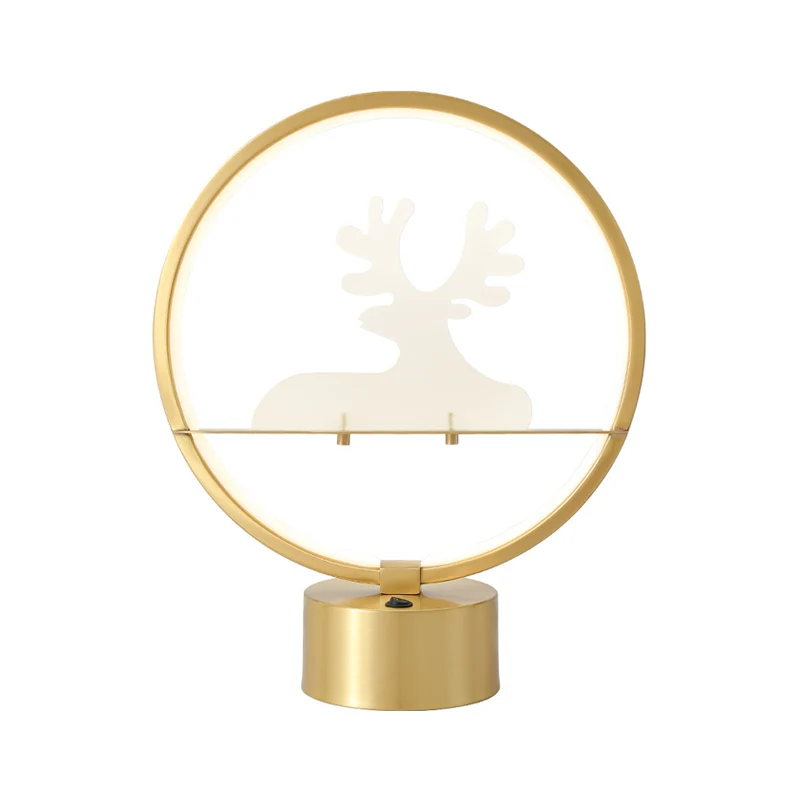Goudkleurige ronde tafellamp Eigentijds LED-metallic nachtkastjelicht met elanddetail aan de binnenkant Clearhalo