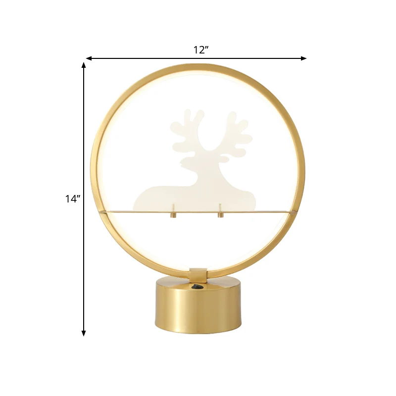 Goudkleurige ronde tafellamp Eigentijds LED-metallic nachtkastjelicht met elanddetail aan de binnenkant Clearhalo