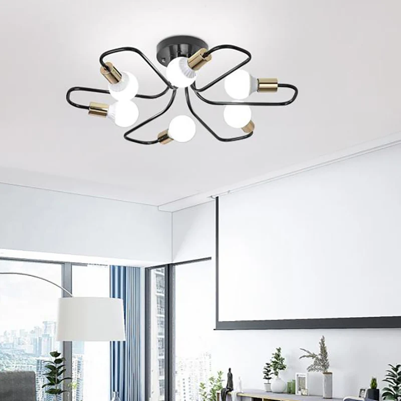 Goud/zwart/wit Sputnik semi-inbouw plafondlamp eigentijds 6-lichts metalen plafondinbouwmontage voor slaapkamer Clearhalo
