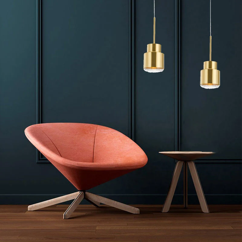 Granaatvormige druppelhanger, postmodern metaal, 1-lichts gouden slingerlamp met glazen diffuser Clearhalo