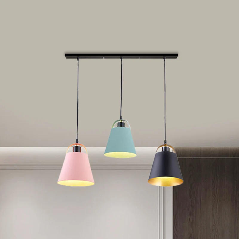 Grijs/blauwe emmer plafondlamp eigentijdse stijl metallic 3 lampen woonkamer hanglamp Clearhalo