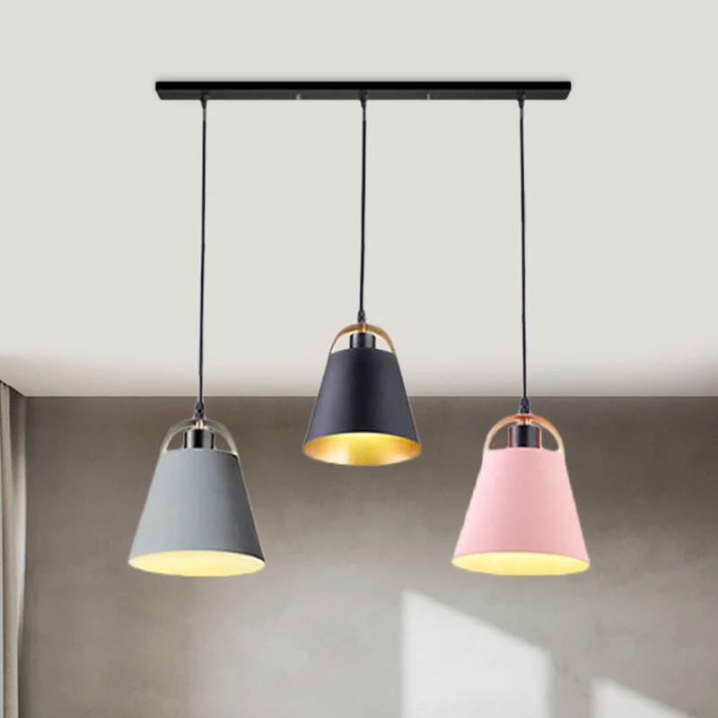 Grijs/blauwe emmer plafondlamp eigentijdse stijl metallic 3 lampen woonkamer hanglamp Clearhalo
