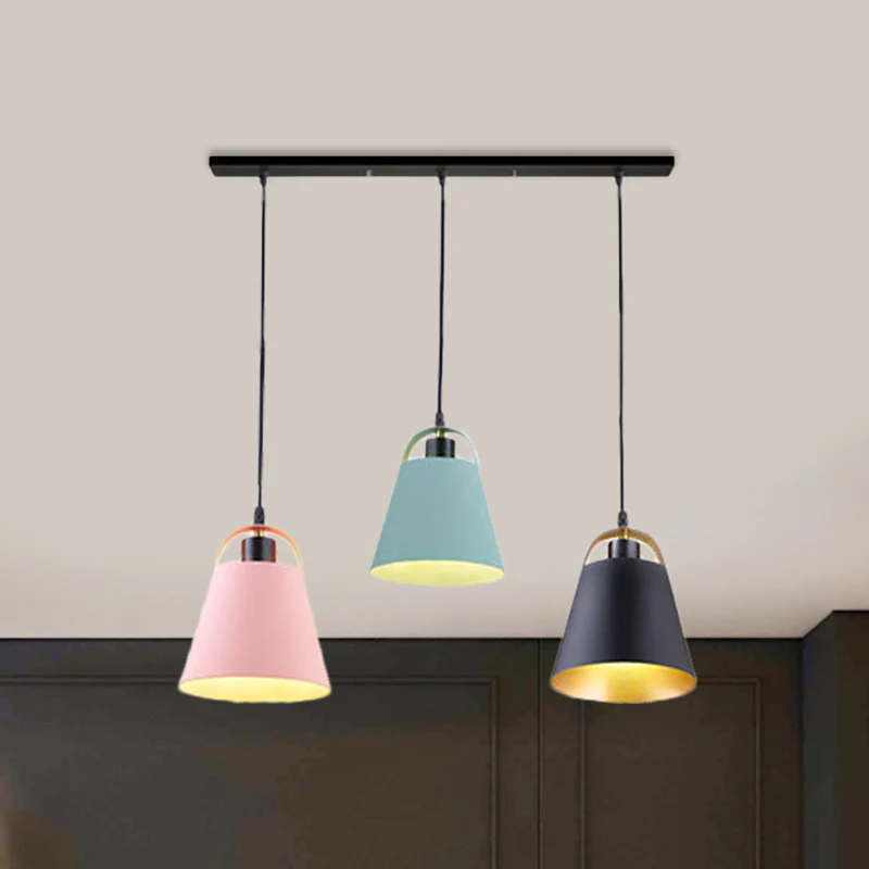 Grijs/blauwe emmer plafondlamp eigentijdse stijl metallic 3 lampen woonkamer hanglamp Clearhalo