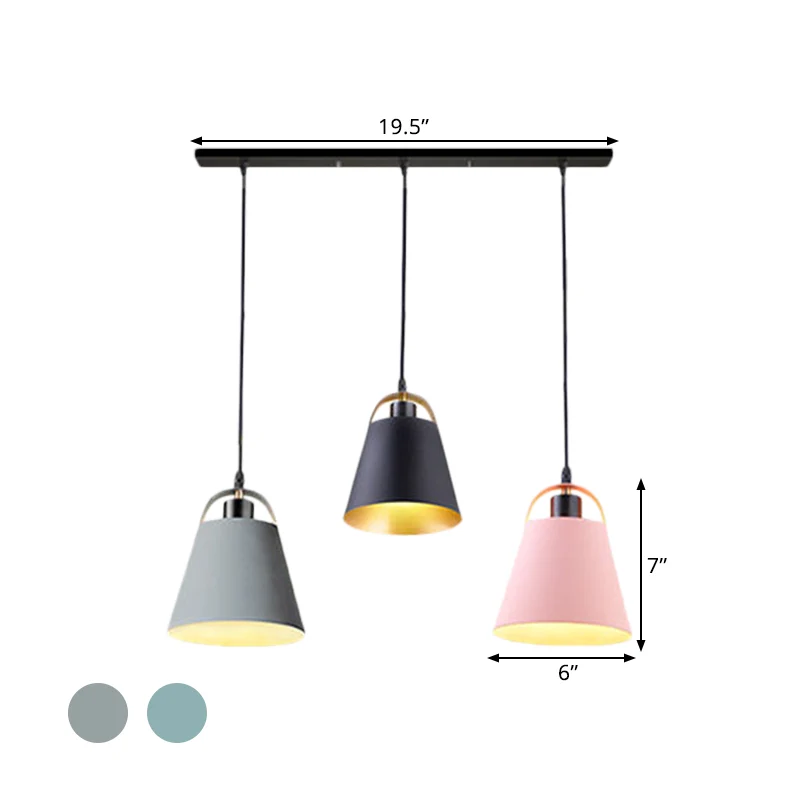 Grijs/blauwe emmer plafondlamp eigentijdse stijl metallic 3 lampen woonkamer hanglamp Clearhalo