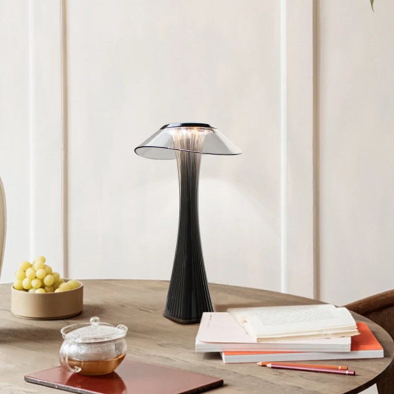 Grijs/Rose Goud Slanke Taille Bureaulamp Eigentijdse Acryl Touch Control LED Nachttafellamp Clearhalo