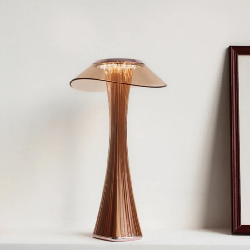 Grijs/Rose Goud Slanke Taille Bureaulamp Eigentijdse Acryl Touch Control LED Nachttafellamp Clearhalo