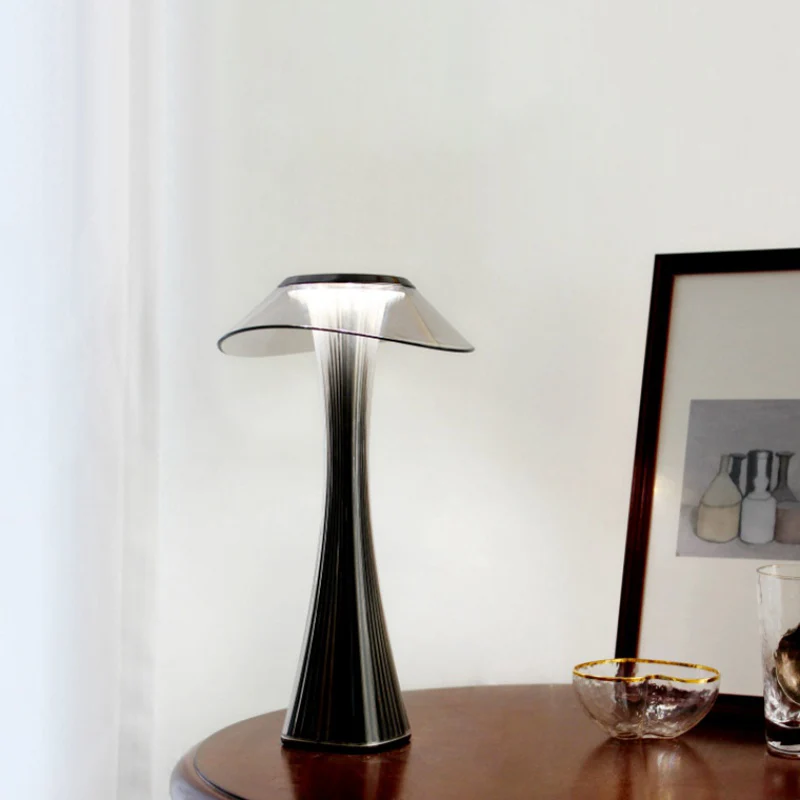 Grijs/Rose Goud Slanke Taille Bureaulamp Eigentijdse Acryl Touch Control LED Nachttafellamp Clearhalo