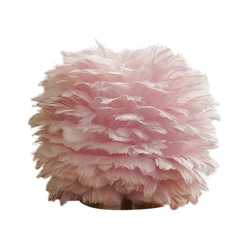 Grijs/Wit/Roze Bolvormige Nachtlamp Nordic Single-Lamp Feather Tafelstandaard Licht voor Woonkamer Clearhalo
