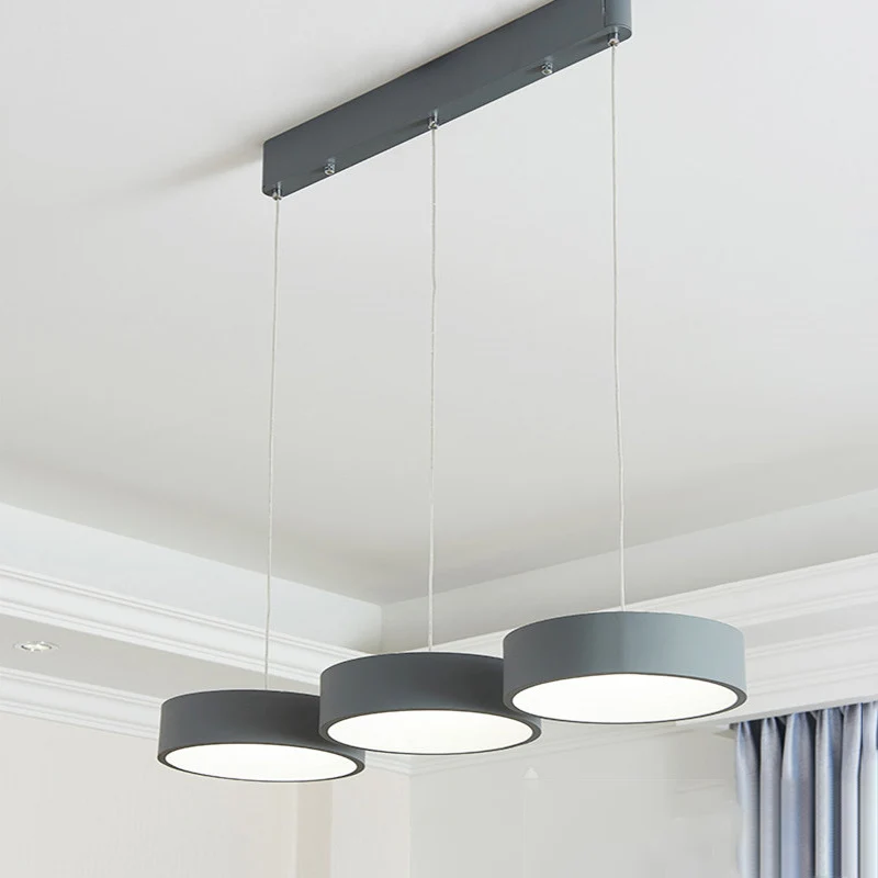 Grijze Drum Multi Light Hanglamp Eenvoud LED-metalen hanglamp met ronde/lineaire luifel Clearhalo