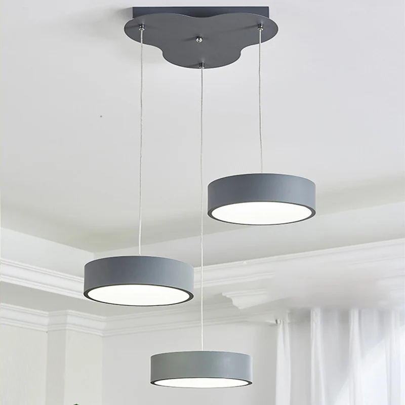 Grijze Drum Multi Light Hanglamp Eenvoud LED-metalen hanglamp met ronde/lineaire luifel Clearhalo