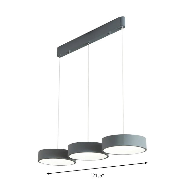 Grijze Drum Multi Light Hanglamp Eenvoud LED-metalen hanglamp met ronde/lineaire luifel Clearhalo