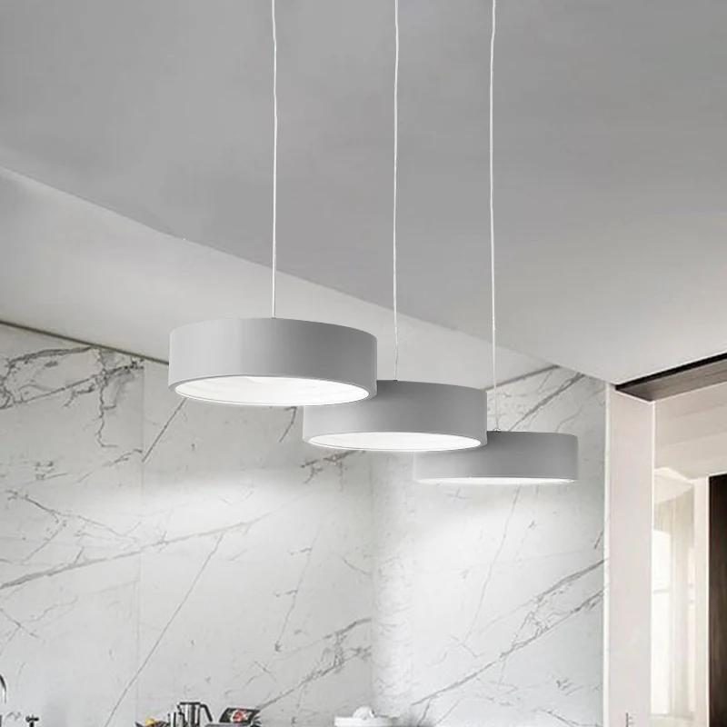 Grijze Drum Multi Light Hanglamp Eenvoud LED-metalen hanglamp met ronde/lineaire luifel Clearhalo