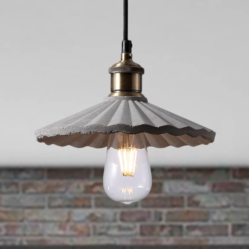 Grijze geschulpte hangende lamp Industrieel Cement 1 licht Keukenophanglamp Clearhalo