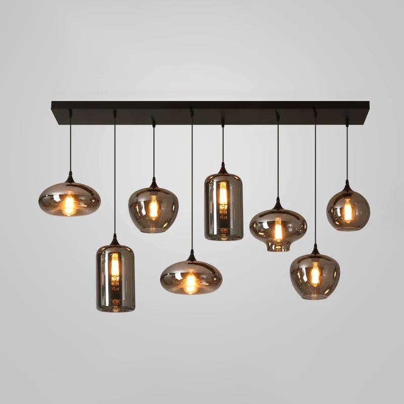 Grijze hanglamp eigentijds gerookt glas, hanglampen voor eettafel Clearhalo