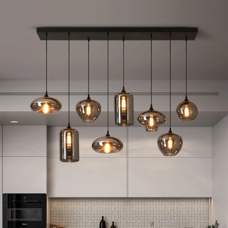 Grijze hanglamp eigentijds gerookt glas, hanglampen voor eettafel Clearhalo