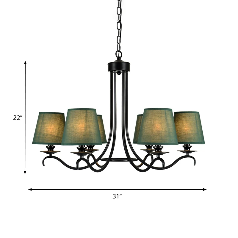 Groen taps toelopende kroonluchter verlichtingsarmatuur rustieke stof 6-lichts hanglampset voor eetkamer Clearhalo