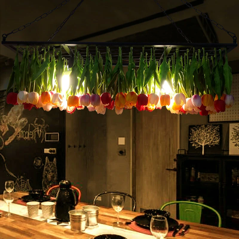 Groene 3-lichts hangende kroonluchter industriële metalen tulp LED-hangende lichtarmatuur voor restaurant Clearhalo