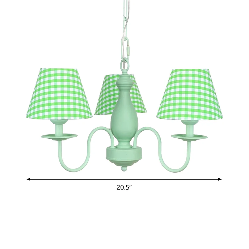 Groene geruite schaduw kroonluchter drie lampen moderne metalen hanglamp voor kinderen voor slaapkamer Clearhalo