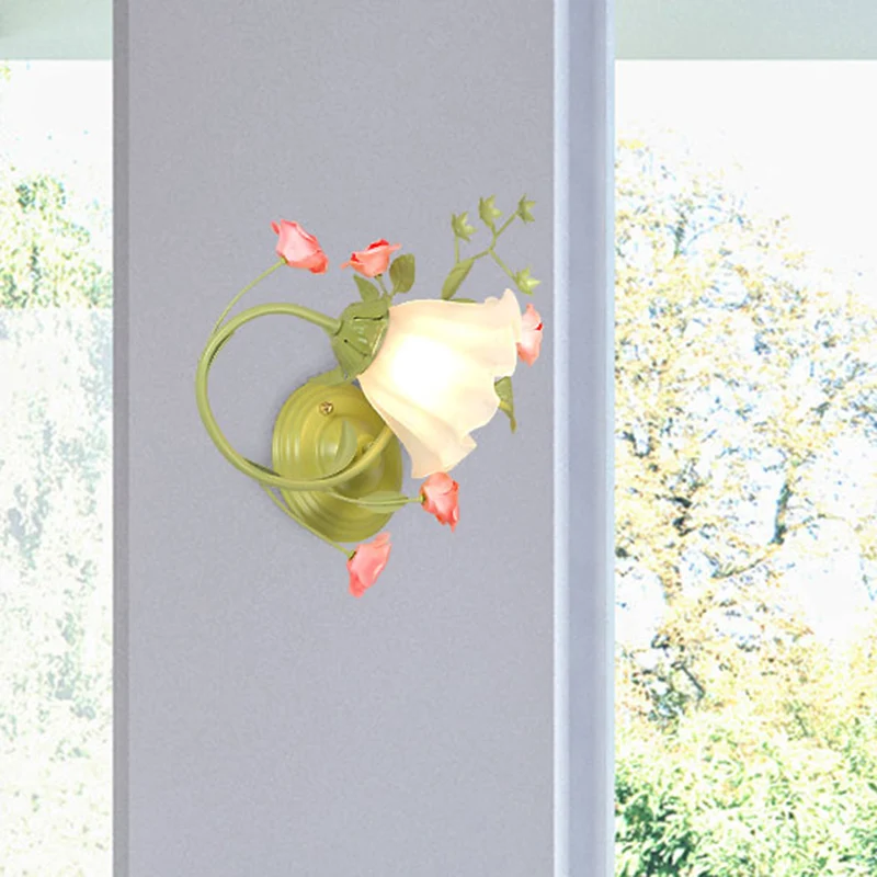 Groene geschulpte wandlamp traditioneel wit glas 1 kop woonkamer wandkandelaar verlichting Clearhalo