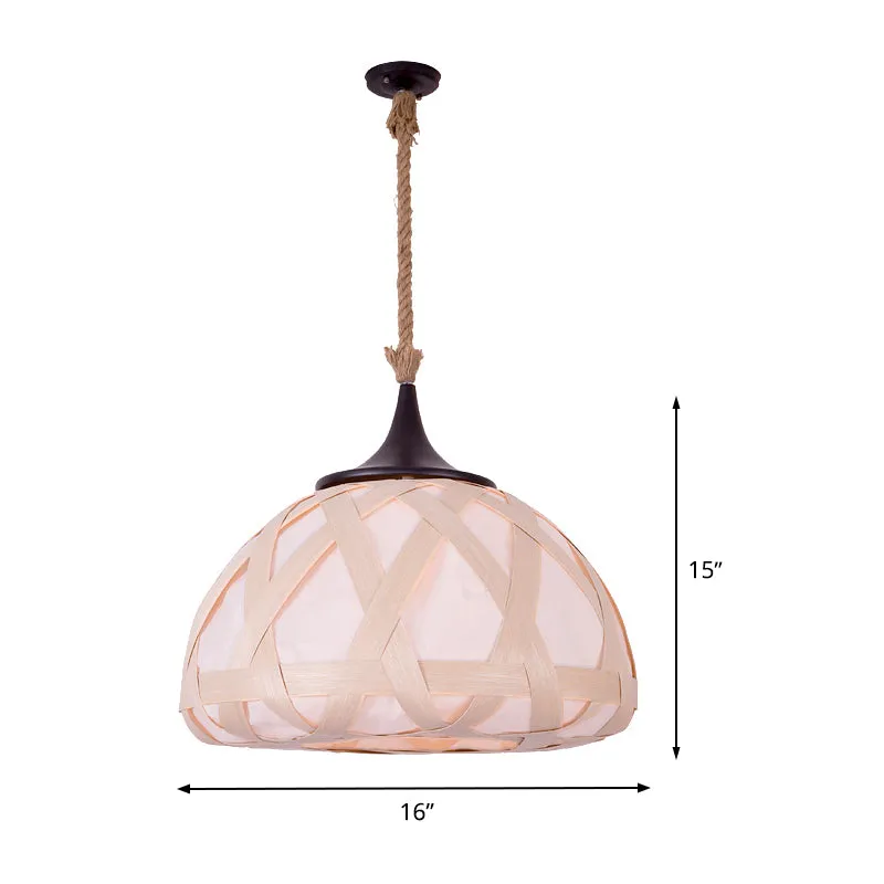 Halfrond hanglamp Japans hout 1-lamps hangend verlichtingsarmatuur beige Clearhalo