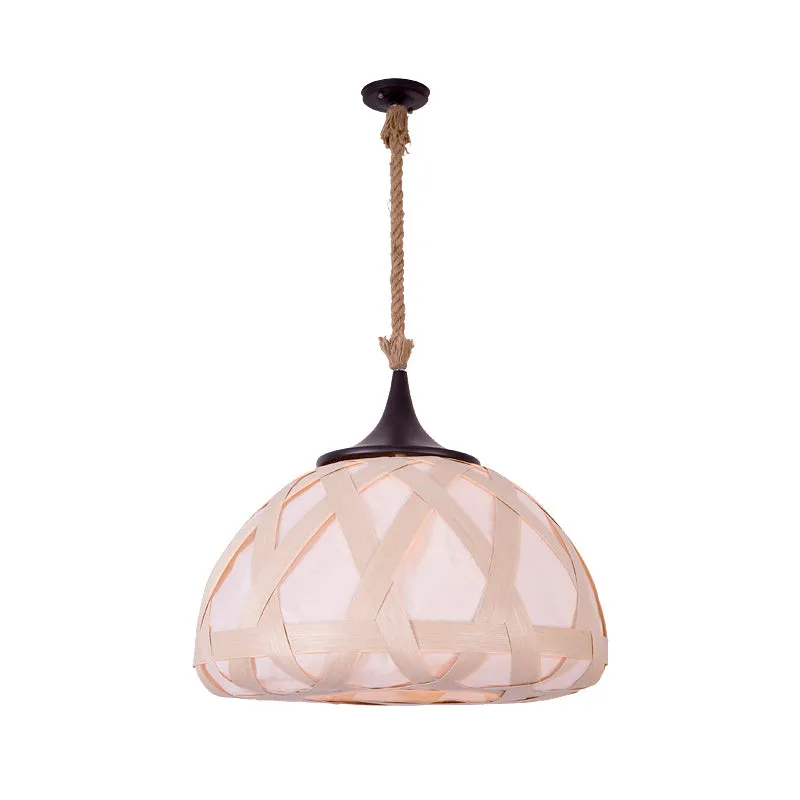 Halfrond hanglamp Japans hout 1-lamps hangend verlichtingsarmatuur beige Clearhalo